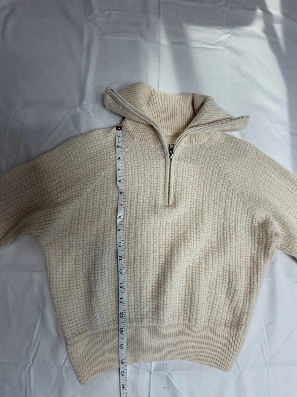 ALO Yoga Cream Half-Zip Cowl Waffle Knit Sweater